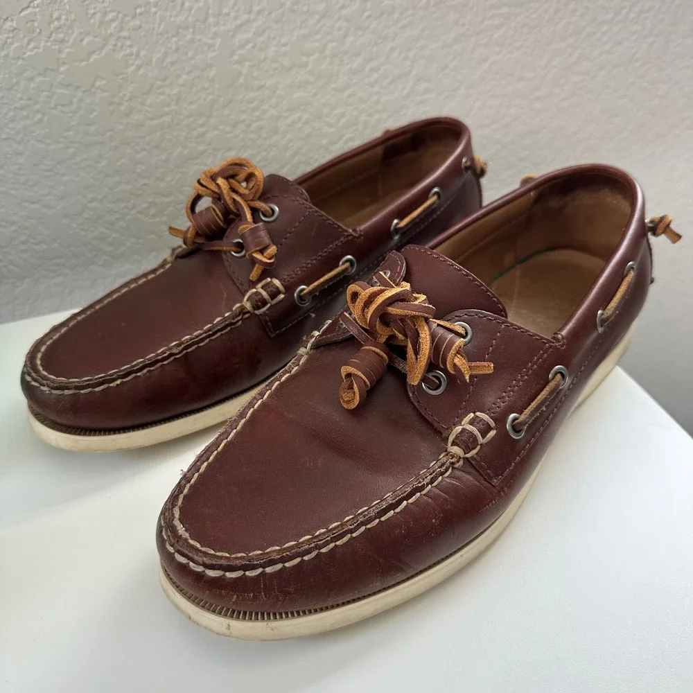 Polo Ralph Lauren Merton Boat Shoes Mens 10.5D Brown Leather Moc Toe Loafers